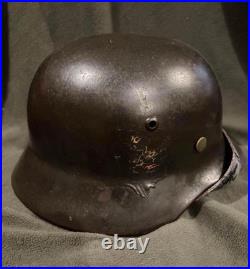 Original WWII German Double Decal M35 EF60 With Replaced Leather