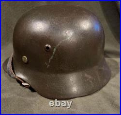 Original WWII German Double Decal M35 EF60 With Replaced Leather