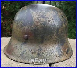 Original WWII German Heer Single Decal Normandy/Tri Color Camo Helmet Untouched