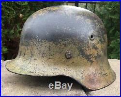Original WWII German Heer Single Decal Normandy/Tri Color Camo Helmet Untouched