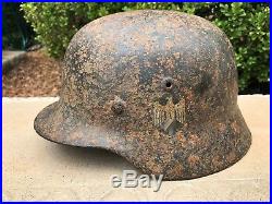 Original WWII German M40 Combat Helmet SD Heer Relic with Battle Damage