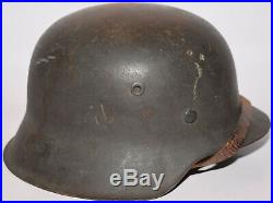 Original WWII German M42 CKL64 Helmet with Double Spliced Liner, Dome Stamp, Strap