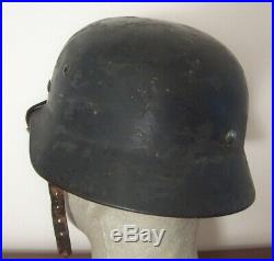 Original WWII / WW2 German steel helmet with liner, chinstrap etc. NAMED