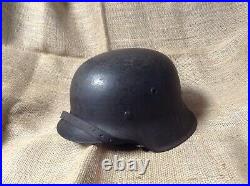 Original Ww2 M42 German Combat Helmet, Original Liner & Chinstrap Large Size 68