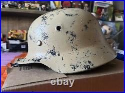 Original restored German M40 helmet Stahlhelm DAK tan camo