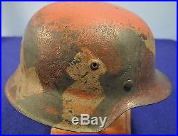 Outstanding! Wwii German M42 Normandy Pattern Camouflage Helmet100% Genuine