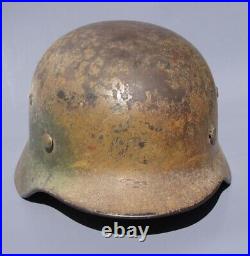 Rare Ww2 German Tri-color Camo M35 Helmet Named Battle Veteran Camo Helmet Rare Ww2 German Tri-color Camo M35 Helmet Named Battle Veteran Camo Helmet