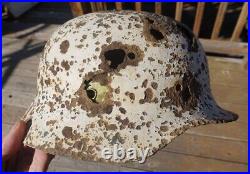 Rare Ww2 German Winter Snow Camo M40 Helmet Relic From Eastern Front (novgorod)