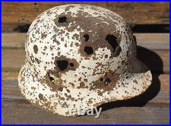 Rare Ww2 German Winter Snow Camo M40 Helmet Relic From Eastern Front (novgorod)