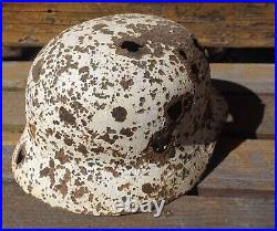 Rare Ww2 German Winter Snow Camo M40 Helmet Relic From Eastern Front (novgorod)