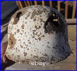 Rare Ww2 German Winter Snow Camo M40 Helmet Relic From Eastern Front (novgorod)