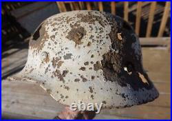 Rare Ww2 German Winter Snow Camo M40 Helmet Relic From Eastern Front (novgorod)