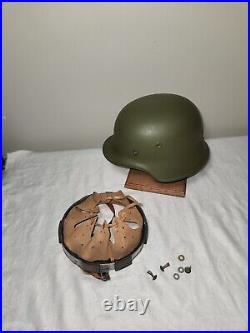 Repainted Large WWII German M42 Helmet with Reproduction Liner Re-enactment