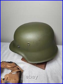 Repainted Large WWII German M42 Helmet with Reproduction Liner Re-enactment