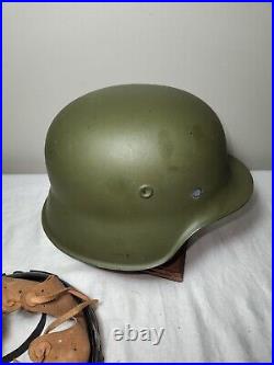 Repainted Large WWII German M42 Helmet with Reproduction Liner Re-enactment