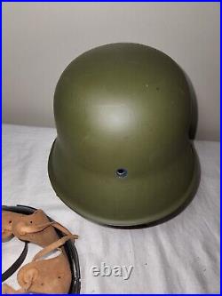 Repainted Large WWII German M42 Helmet with Reproduction Liner Re-enactment