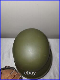 Repainted Large WWII German M42 Helmet with Reproduction Liner Re-enactment