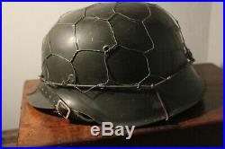 Repro WW2 German m42 Steel helmet with Camouflage wire mesh basket