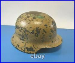 Scarce WWII German Helmet Sand Textured Tan Camo ET64 M35 Afrika Corps Luftwaffe