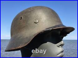 UNTOUCHED Original WW2 M-35 German Helmet 1938 Liner NS 66 Stamp In Crown WWII