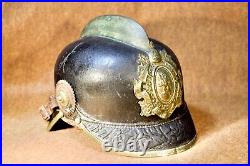 VINTAGE PRE WWII German PICKELHAUB style leather FIREMAN'S helmet -FIREFIGHTER