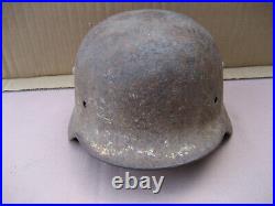 VTG Original German WWII Helmet Shell withWinter Snow Camo No Liner Rusty Dog Bowl