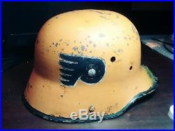 Vintage 1970's Philadelphia Flyers Schultz's Army German Helmet WW II Metal