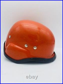 Vintage 60's 70's Premier German Style Motorcycle Helmet Orange Fiberglass