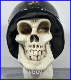 Vintage Chalkware Skull Hand Painted Bank Rare WWII German Helmet Mexico READ Vintage Chalkware Skull Hand Painted Bank Rare WWII German Helmet Mexico READ