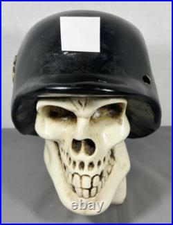Vintage Chalkware Skull Hand Painted Bank Rare WWII German Helmet Mexico READ Vintage Chalkware Skull Hand Painted Bank Rare WWII German Helmet Mexico READ