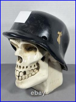 Vintage Chalkware Skull Hand Painted Bank Rare WWII German Helmet Mexico READ Vintage Chalkware Skull Hand Painted Bank Rare WWII German Helmet Mexico READ