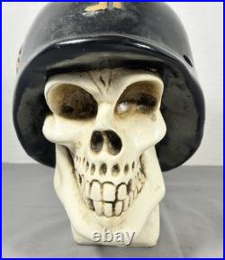Vintage Chalkware Skull Hand Painted Bank Rare WWII German Helmet Mexico READ Vintage Chalkware Skull Hand Painted Bank Rare WWII German Helmet Mexico READ