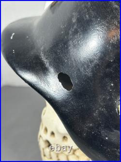 Vintage Chalkware Skull WWII German Helmet Hand Painted Bank Rare Mexico READ