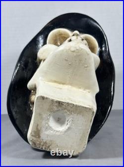 Vintage Chalkware Skull WWII German Helmet Hand Painted Bank Rare Mexico READ