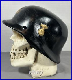 Vintage Chalkware Skull WWII German Helmet Hand Painted Bank Rare Mexico READ