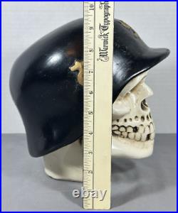 Vintage Chalkware Skull WWII German Helmet Hand Painted Bank Rare Mexico READ