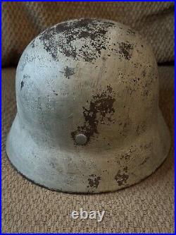 Vintage German M35 WWII Winter / Snow Camo Helmet No Liner Thick Paint