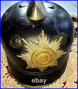Vintage Pre WWII German leather FIREMAN'S Helmet Rare Honoring God Neighbor