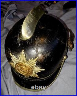 Vintage Pre WWII German leather FIREMAN'S Helmet Rare Honoring God Neighbor