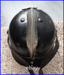 Vintage Pre WWII German leather FIREMAN'S Helmet Rare Honoring God Neighbor