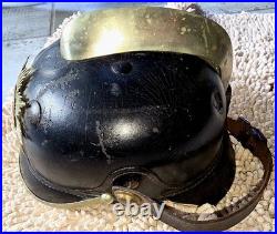 Vintage Pre WWII German leather FIREMAN'S Helmet Rare Honoring God Neighbor