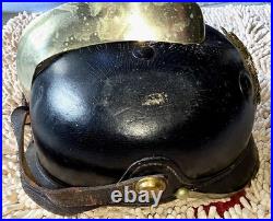 Vintage Pre WWII German leather FIREMAN'S Helmet Rare Honoring God Neighbor