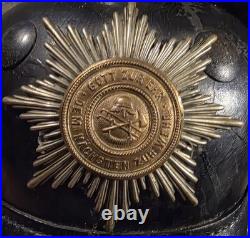 Vintage Pre WWII German leather FIREMAN'S Helmet Rare Honoring God Neighbor