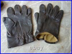 Vtg Rare Ww2 Wwii German Luftwaffe Aviator Pilot Leather Flight Helmet & Gloves