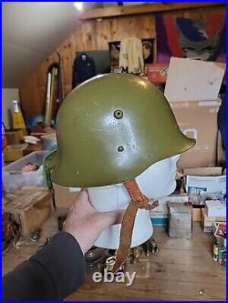 WW I or WWII GERMAN HELMET green leather