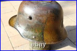 WW1 genuine German Helmet with Turtle camouflage used like a flower pot