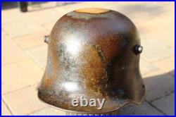 WW1 genuine German Helmet with Turtle camouflage used like a flower pot