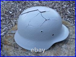 WW2 GERMAN M40 HELMET SHELL EXCAVATED with ORIG BLAST DAMAGE, SANDBLASTED & PRIMED