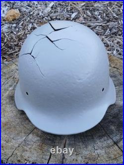 WW2 GERMAN M40 HELMET SHELL EXCAVATED with ORIG BLAST DAMAGE, SANDBLASTED & PRIMED