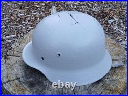 WW2 GERMAN M40 HELMET SHELL EXCAVATED with ORIG BLAST DAMAGE, SANDBLASTED & PRIMED